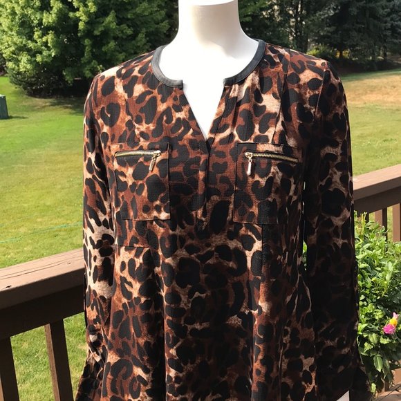Rafaella Leopard Animal Print Tawny Long Sleeve Blouse Top M Work Office - Picture 6 of 11